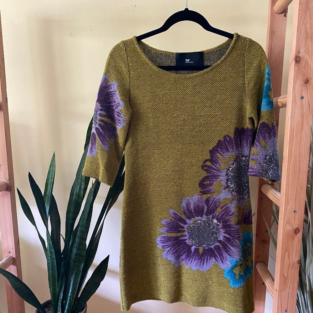 Boutique Brand Knitted Dress Flower Motif